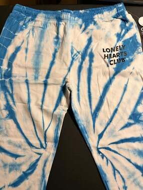 Massive Action Adult XL Blue and White Tie Dye Lonely Hearts Club Sweatpants